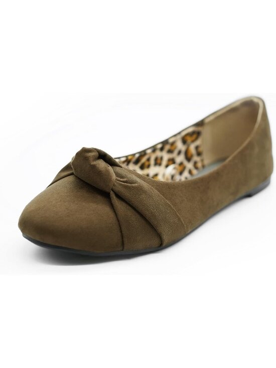 Shoes - Women's Brown Faux Suede Knot Ballet Flats Slip On Round Toe Comfortable Shoes